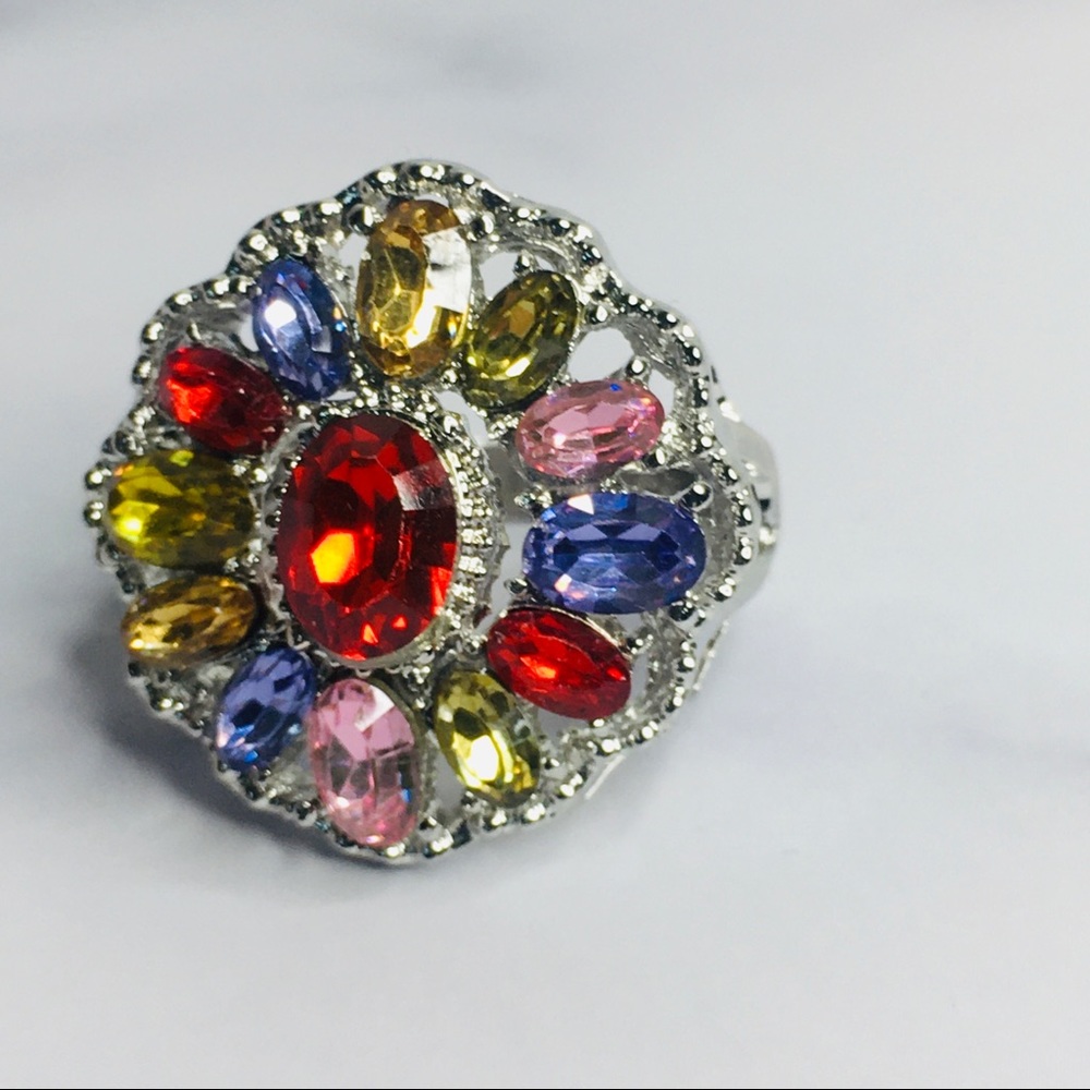 Multi Color Flower Statement Ring Size 7